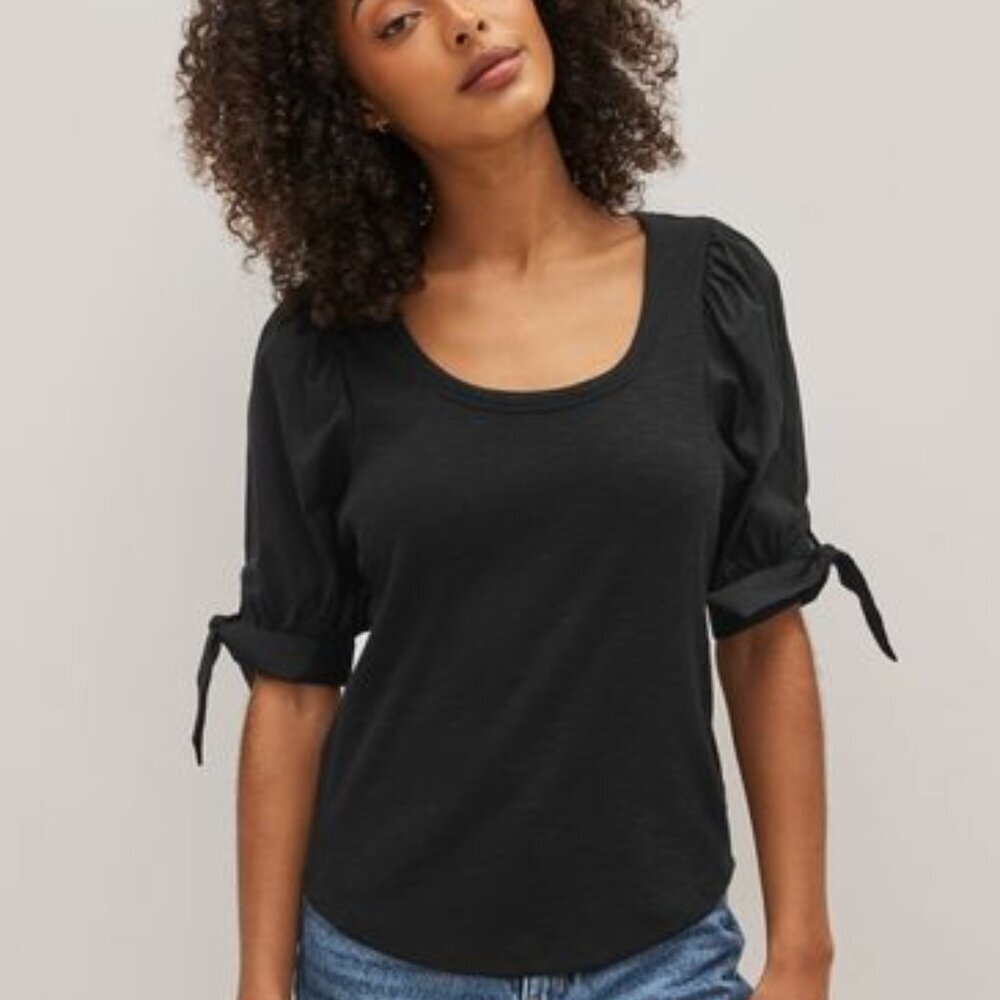 New Puff Sleeve Scoop Neck Ribbed T-Shirt P2048